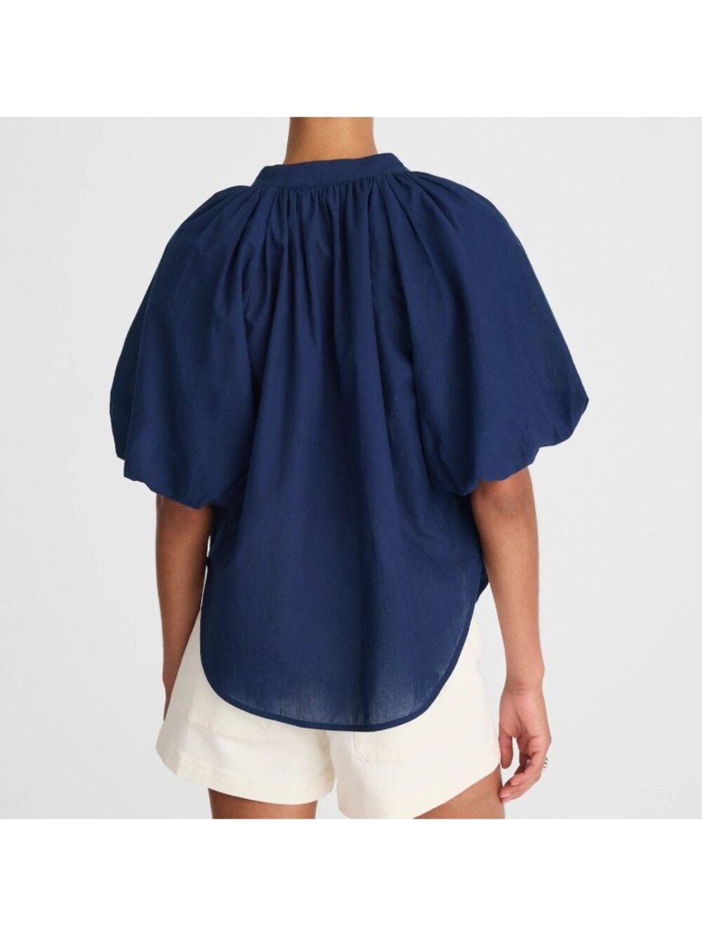 NWT Madewell XL Shirred Balloon-Sleeve Top Navy Blouse Cotton Voile Button Front - Picture 2 of 11
